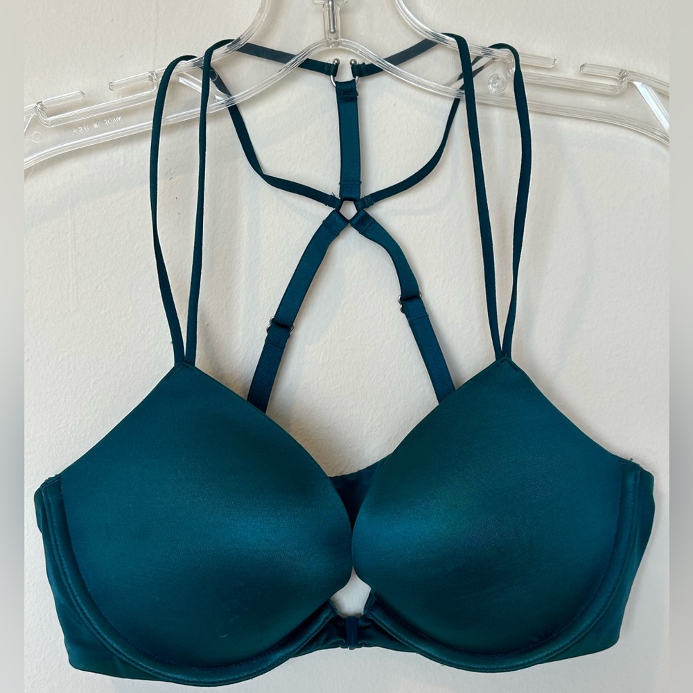 Victoria's Secret Blue Racer Back Front Closure Very Sexy Push Up Bra 34C